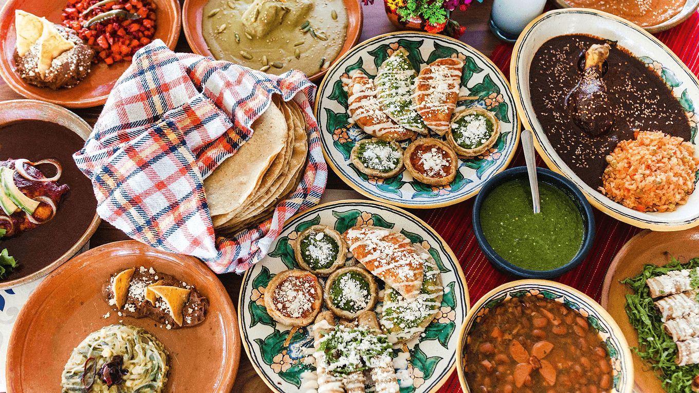 Colorful traditional Mexican dishes
